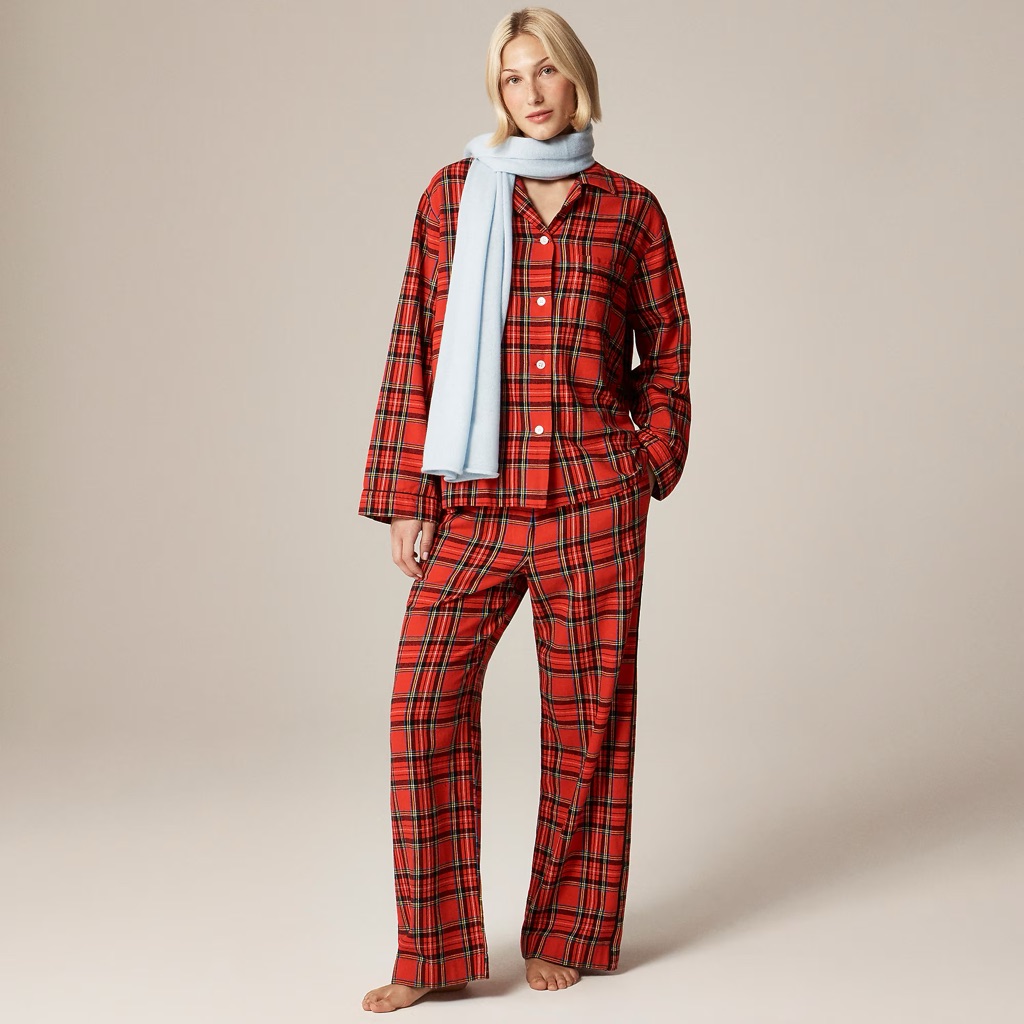Flannel Long-Sleeve Pajama Pant Set In Good Tidings Plaid Vintage Red Multi